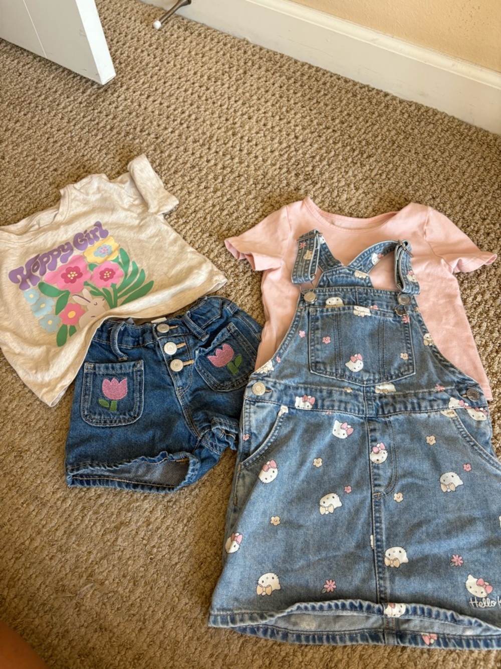 Hello Kitty Denim Overall Dress with Pink Tee - Blue & Pink